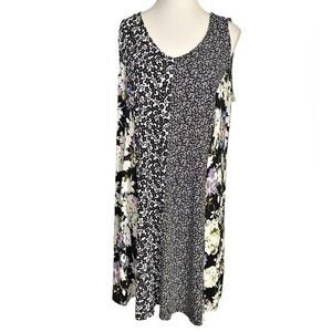 J Jill Wearever Collection Swing Tank Mixed Ditsy Floral Dress Black